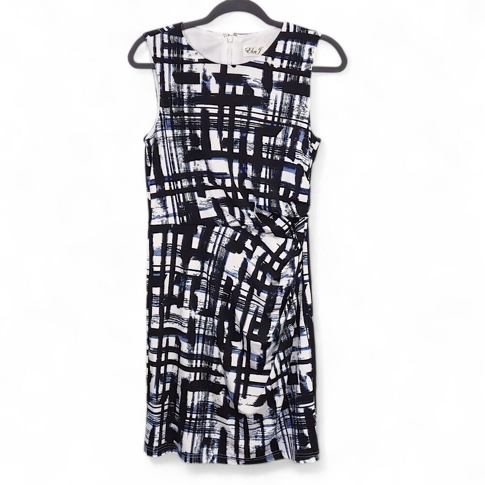 Eliza J Sleeveless Dress Size 8 Blue Faux Wrap Polished Elegant